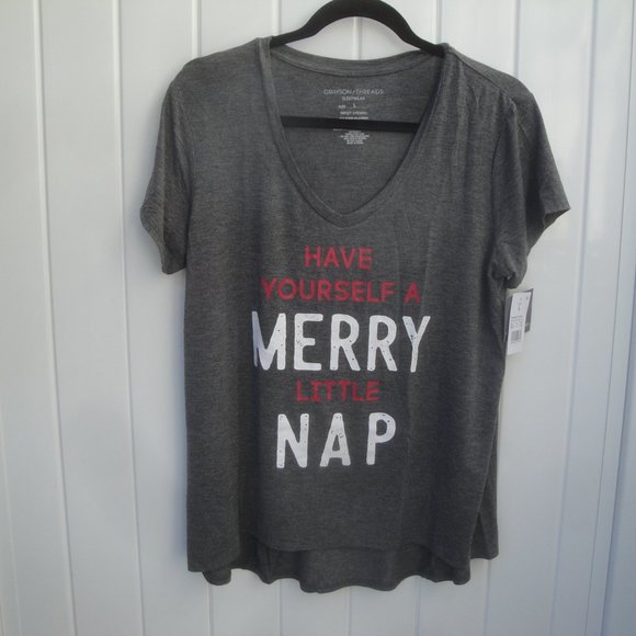 NEW Grayson Threads Sleepwear Top "Have Yourself a Merry Little Nap" Gray" L - Picture 4 of 4